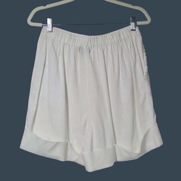 Wildfox Odessa NWT M LINEN BLEND Tailored Shorts Coastal White Cuffed Resort - Picture 5 of 11